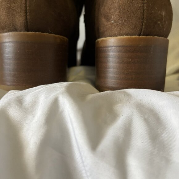 Tommy Hilfiger Brown Suede Knee High Boots Sherpa Trim Low Heel Zip – Women’s - Picture 6 of 8